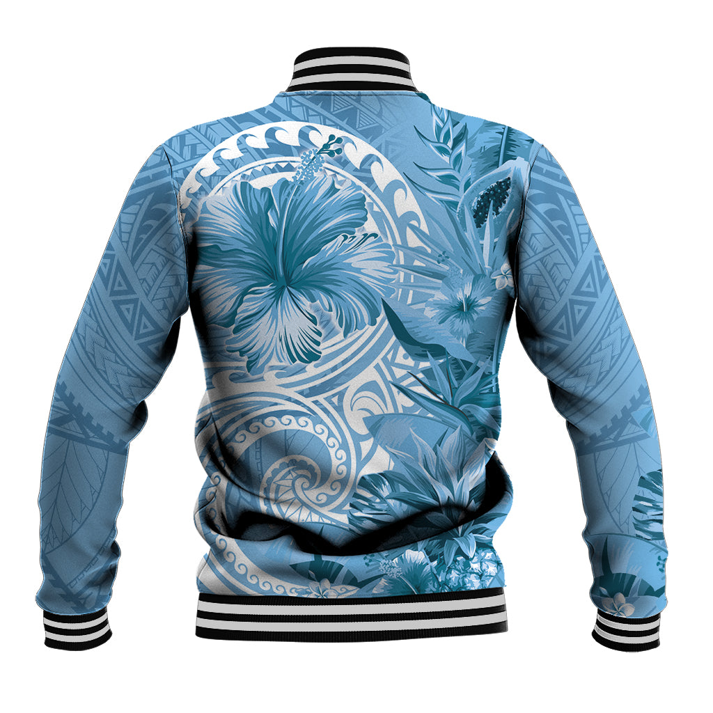 Polynesian Hibiscus Flower Tribal Baseball Jacket Blue Color LT9 - Polynesian Pride