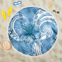 Polynesian Hibiscus Flower Tribal Beach Blanket Blue Color LT9 One Size 150cm Blue - Polynesian Pride