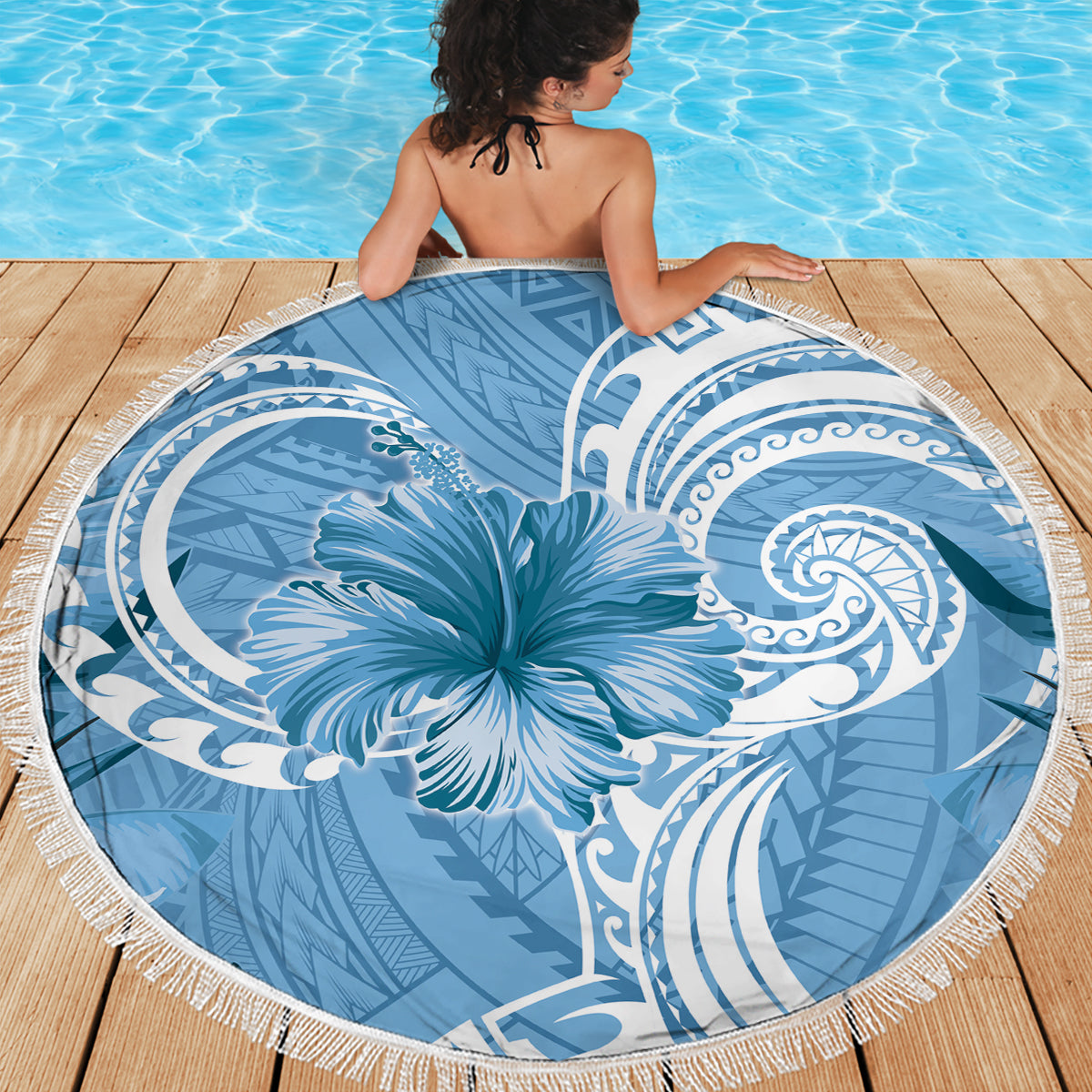 Polynesian Hibiscus Flower Tribal Beach Blanket Blue Color LT9 - Polynesian Pride