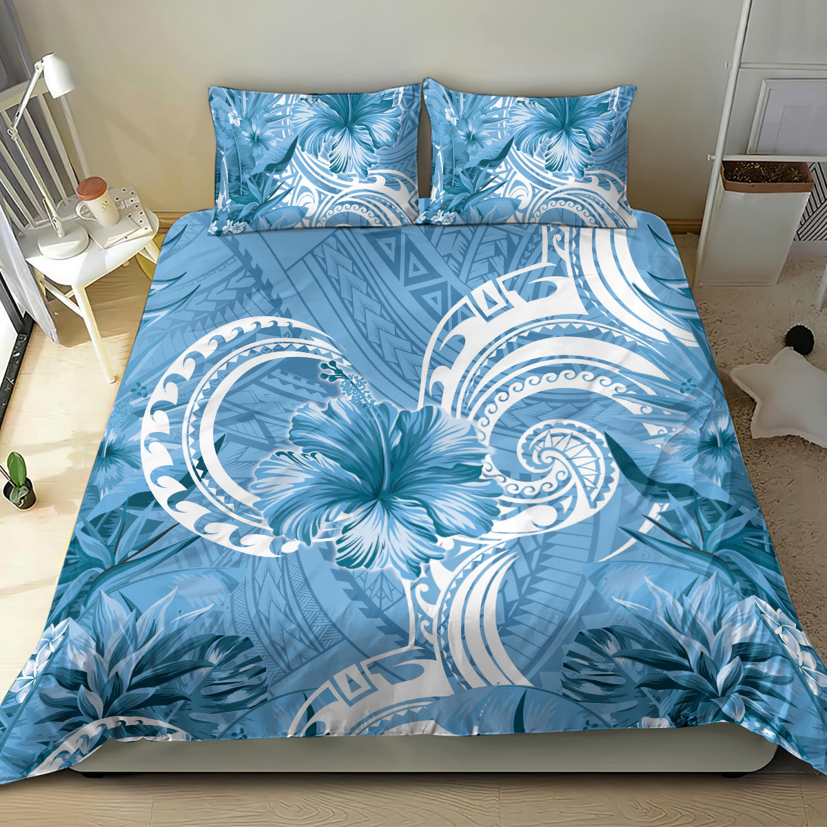 Polynesian Hibiscus Flower Tribal Bedding Set Blue Color LT9 - Polynesian Pride