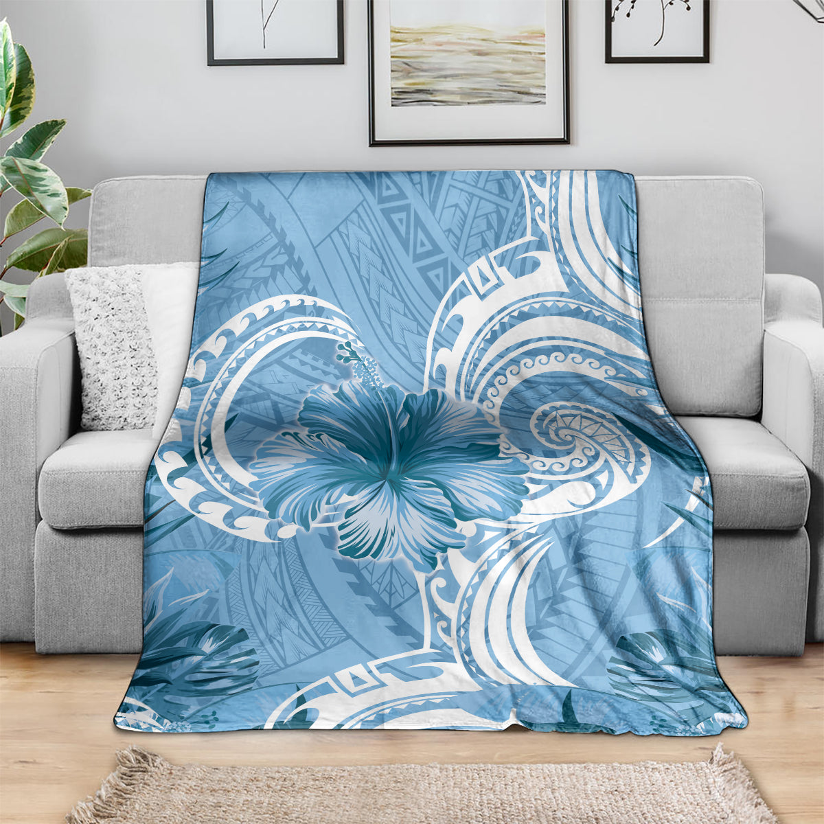 Polynesian Hibiscus Flower Tribal Blanket Blue Color LT9 - Polynesian Pride