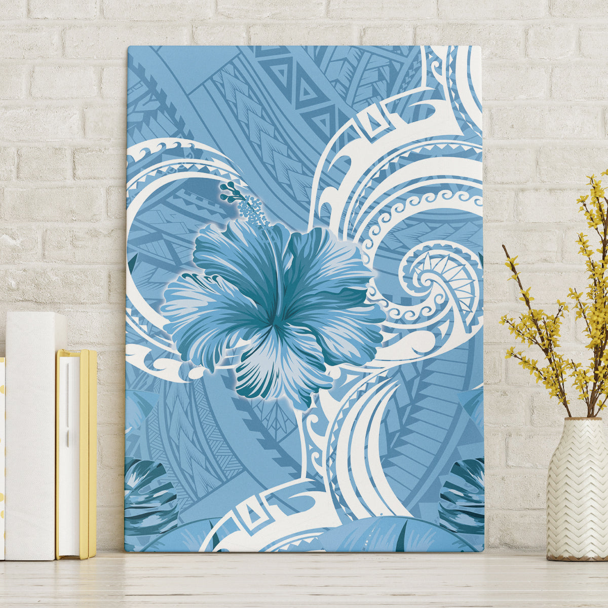 Polynesian Hibiscus Flower Tribal Canvas Wall Art Blue Color LT9 Without Frame Blue - Polynesian Pride