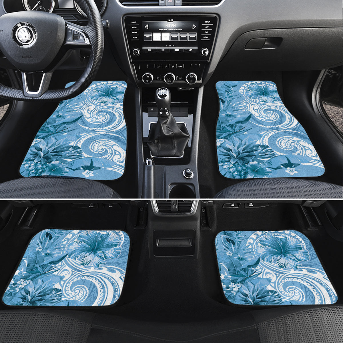 Polynesian Hibiscus Flower Tribal Car Mats Blue Color LT9 Set 4pcs Blue - Polynesian Pride
