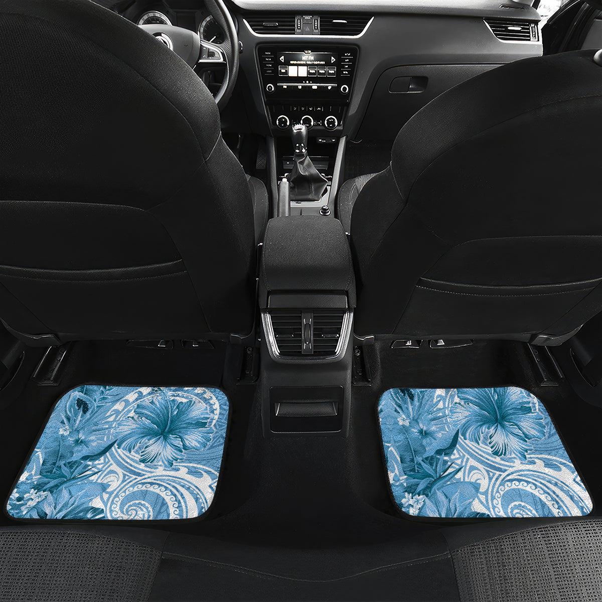 Polynesian Hibiscus Flower Tribal Car Mats Blue Color LT9 Set 2pcs - Back Blue - Polynesian Pride
