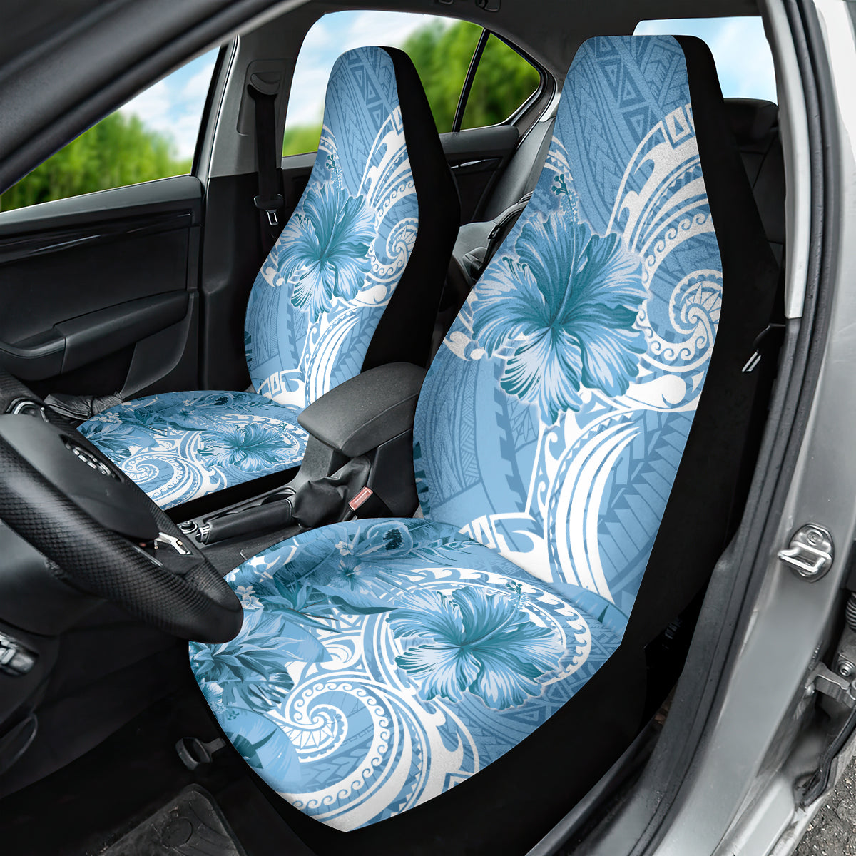 Polynesian Hibiscus Flower Tribal Car Seat Cover Blue Color