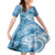 Polynesian Hibiscus Flower Tribal Family Matching Long Sleeve Bodycon Dress and Hawaiian Shirt Blue Color