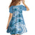 Polynesian Hibiscus Flower Tribal Family Matching Long Sleeve Bodycon Dress and Hawaiian Shirt Blue Color