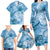 Polynesian Hibiscus Flower Tribal Family Matching Long Sleeve Bodycon Dress and Hawaiian Shirt Blue Color