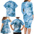 Polynesian Hibiscus Flower Tribal Family Matching Long Sleeve Bodycon Dress and Hawaiian Shirt Blue Color