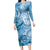 Polynesian Hibiscus Flower Tribal Family Matching Long Sleeve Bodycon Dress and Hawaiian Shirt Blue Color