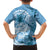 Polynesian Hibiscus Flower Tribal Family Matching Off The Shoulder Long Sleeve Dress and Hawaiian Shirt Blue Color