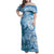 Polynesian Hibiscus Flower Tribal Family Matching Off Shoulder Maxi Dress and Hawaiian Shirt Blue Color