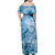 Polynesian Hibiscus Flower Tribal Family Matching Off Shoulder Maxi Dress and Hawaiian Shirt Blue Color