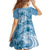 Polynesian Hibiscus Flower Tribal Family Matching Short Sleeve Bodycon Dress and Hawaiian Shirt Blue Color