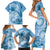 Polynesian Hibiscus Flower Tribal Family Matching Short Sleeve Bodycon Dress and Hawaiian Shirt Blue Color