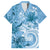 Polynesian Hibiscus Flower Tribal Family Matching Short Sleeve Bodycon Dress and Hawaiian Shirt Blue Color