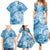 Polynesian Hibiscus Flower Tribal Family Matching Summer Maxi Dress and Hawaiian Shirt Blue Color