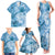 Polynesian Hibiscus Flower Tribal Family Matching Tank Maxi Dress and Hawaiian Shirt Blue Color