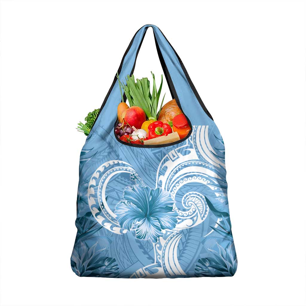 Polynesian Hibiscus Flower Tribal Grocery Bag Blue Color LT9 1-pack One Size Blue - Polynesian Pride