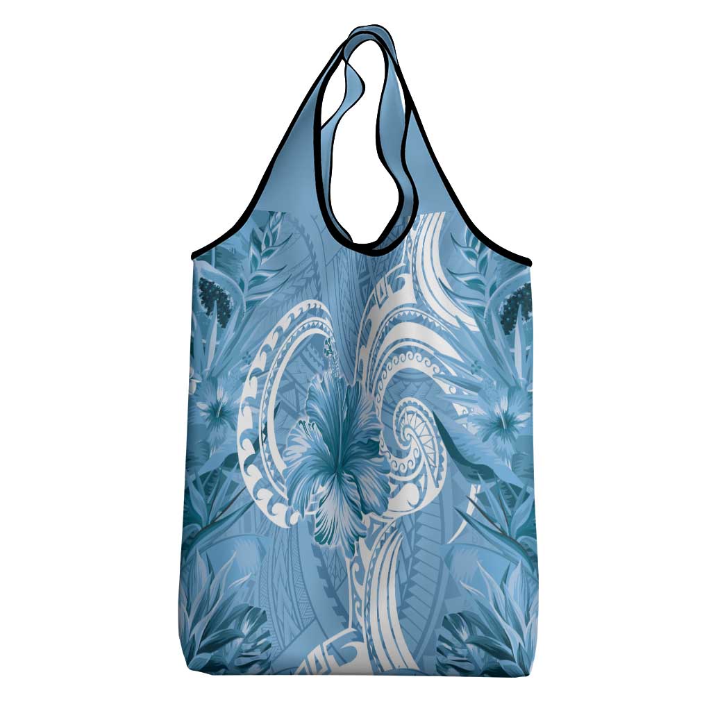 Polynesian Hibiscus Flower Tribal Grocery Bag Blue Color LT9 - Polynesian Pride