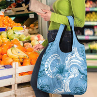 Polynesian Hibiscus Flower Tribal Grocery Bag Blue Color LT9 - Polynesian Pride