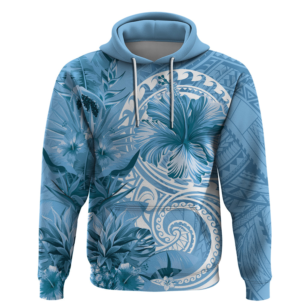 Polynesian Hibiscus Flower Tribal Hoodie Blue Color LT9 Pullover Hoodie Blue - Polynesian Pride