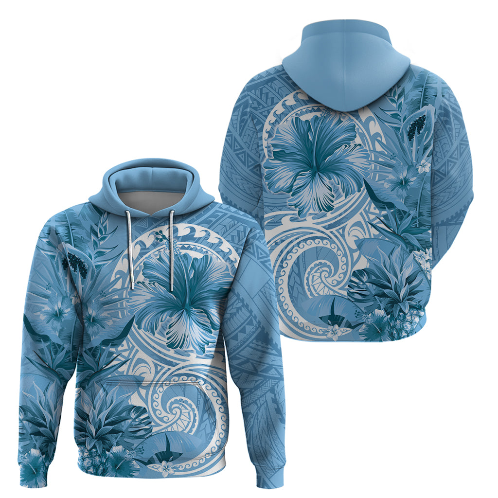 Polynesian Hibiscus Flower Tribal Hoodie Blue Color LT9 - Polynesian Pride