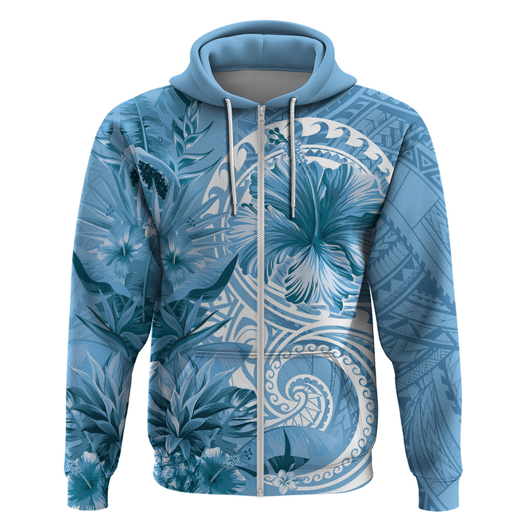 Polynesian Hibiscus Flower Tribal Hoodie Blue Color LT9 Zip Hoodie Blue - Polynesian Pride