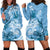 Polynesian Hibiscus Flower Tribal Hoodie Dress Blue Color