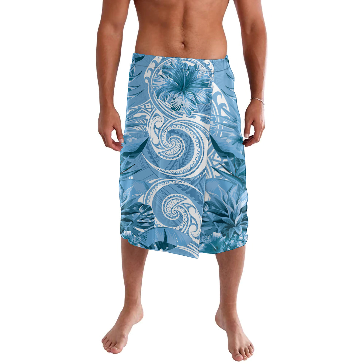 Polynesian Hibiscus Flower Tribal Lavalava Blue Color LT9 Blue - Polynesian Pride