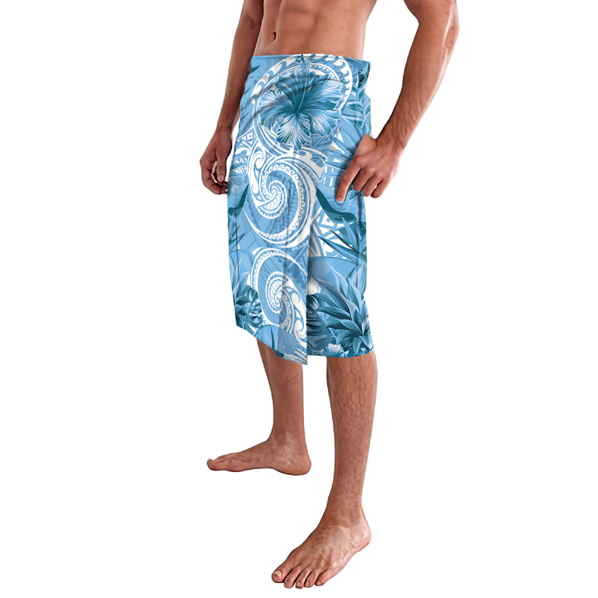 Polynesian Hibiscus Flower Tribal Lavalava Blue Color LT9 - Polynesian Pride