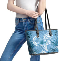 Polynesian Hibiscus Flower Tribal Leather Tote Bag Blue Color LT9 - Polynesian Pride