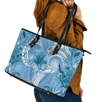 Polynesian Hibiscus Flower Tribal Leather Tote Bag Blue Color LT9 - Polynesian Pride