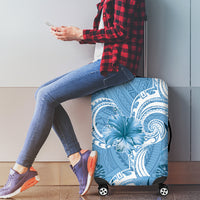 Polynesian Hibiscus Flower Tribal Luggage Cover Blue Color