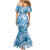 Polynesian Hibiscus Flower Tribal Mermaid Dress Blue Color