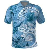 Polynesian Hibiscus Flower Tribal Polo Shirt Blue Color