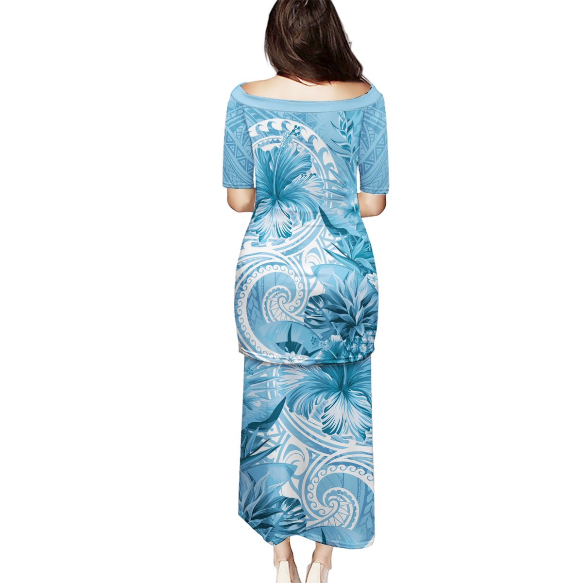 Polynesian Hibiscus Flower Tribal Puletasi Blue Color LT9 - Polynesian Pride
