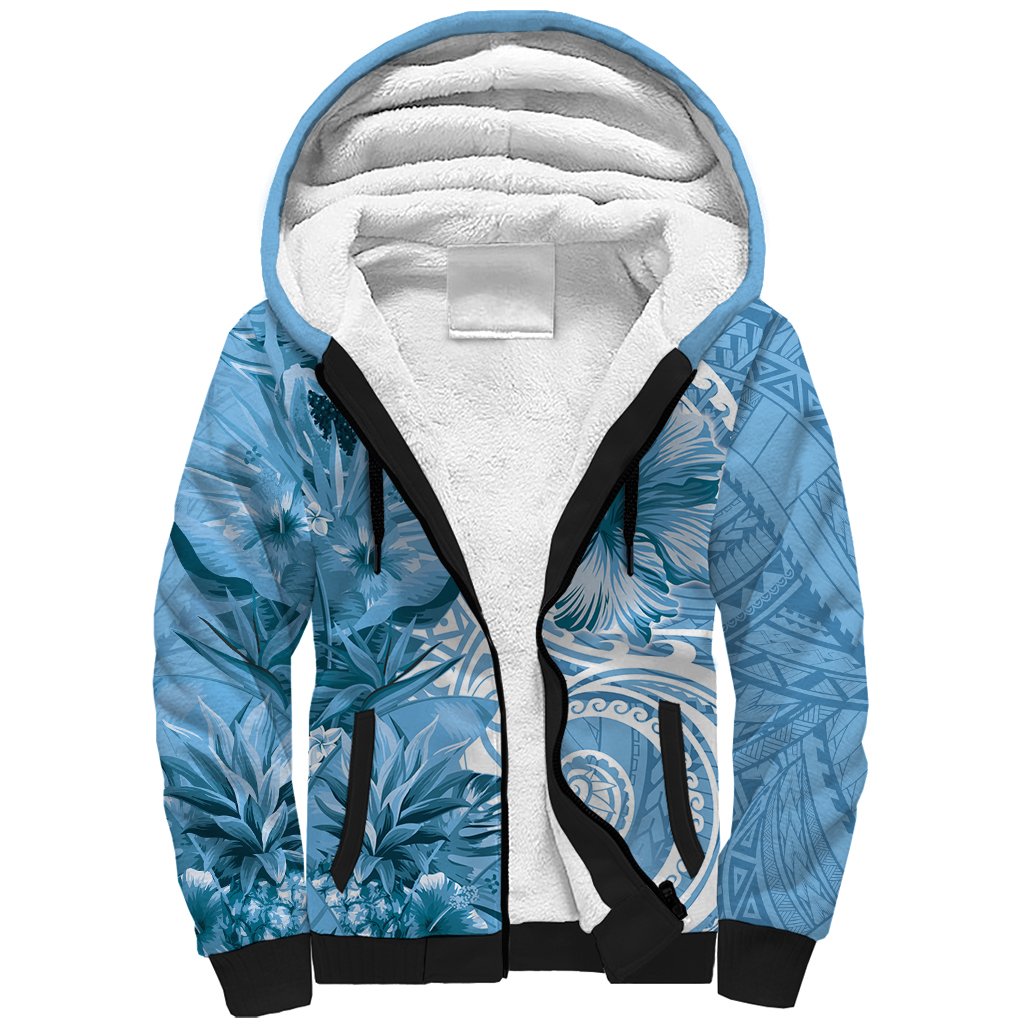 Polynesian Hibiscus Flower Tribal Sherpa Hoodie Blue Color LT9 Unisex Blue - Polynesian Pride
