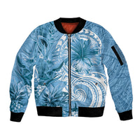 Polynesian Hibiscus Flower Tribal Sleeve Zip Bomber Jacket Blue Color LT9 Unisex Blue - Polynesian Pride