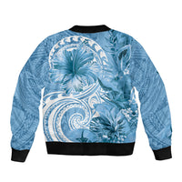 Polynesian Hibiscus Flower Tribal Sleeve Zip Bomber Jacket Blue Color LT9 - Polynesian Pride