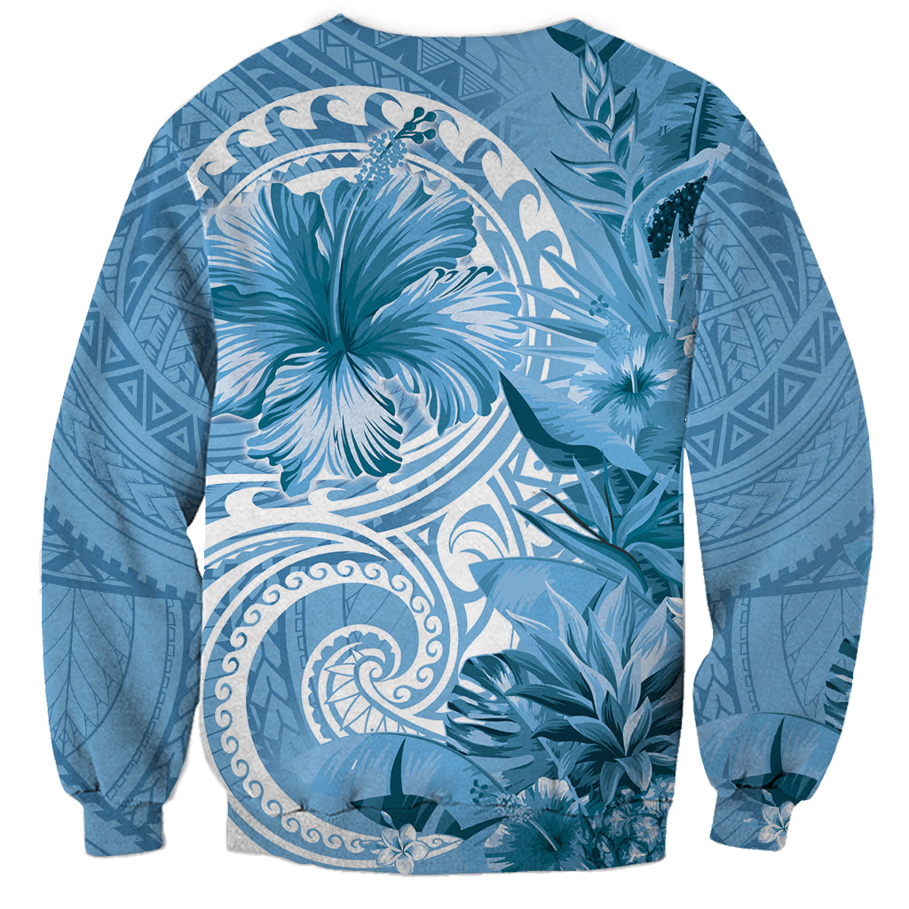 Polynesian Hibiscus Flower Tribal Sweatshirt Blue Color LT9 - Polynesian Pride
