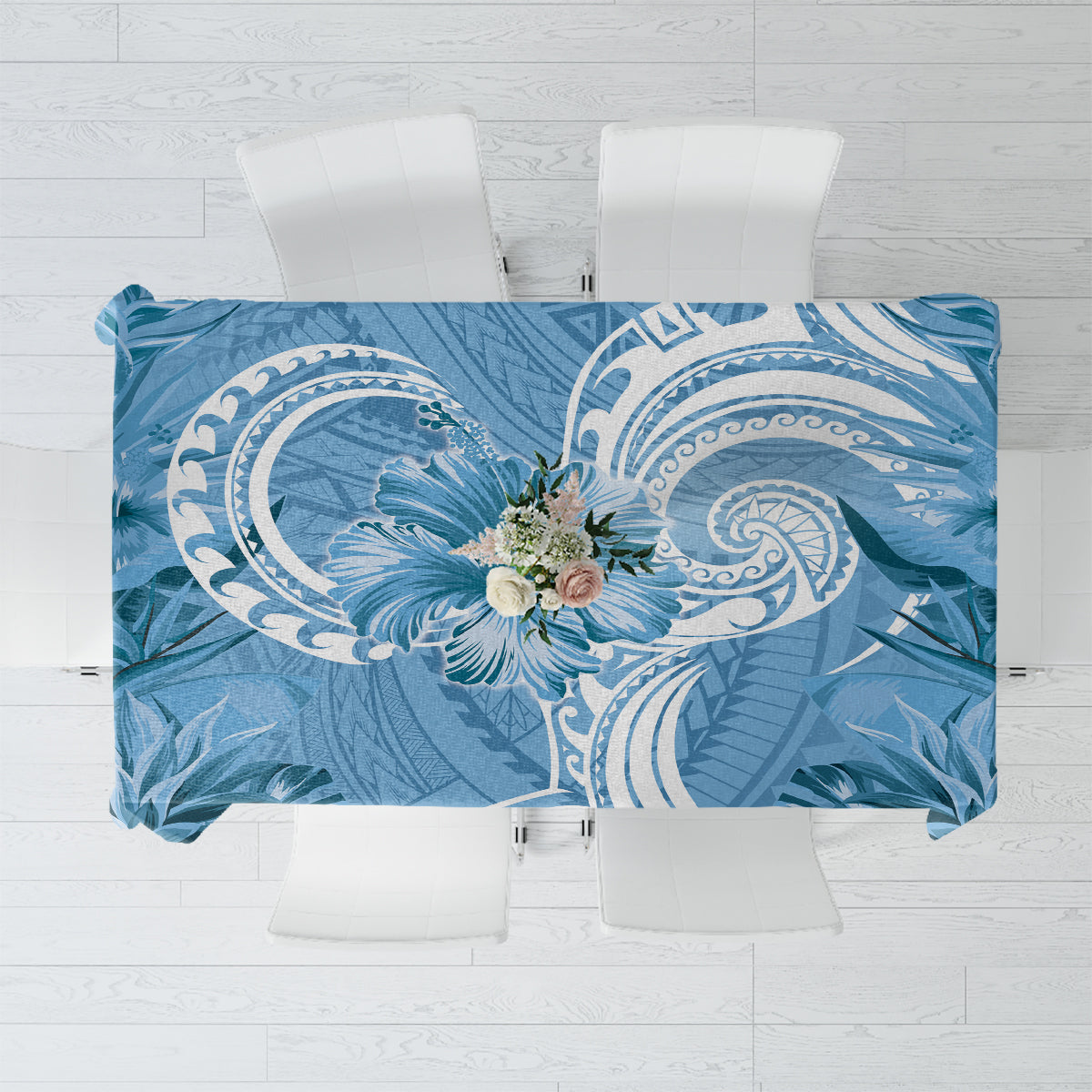 Polynesian Hibiscus Flower Tribal Tablecloth Blue Color LT9 Blue - Polynesian Pride