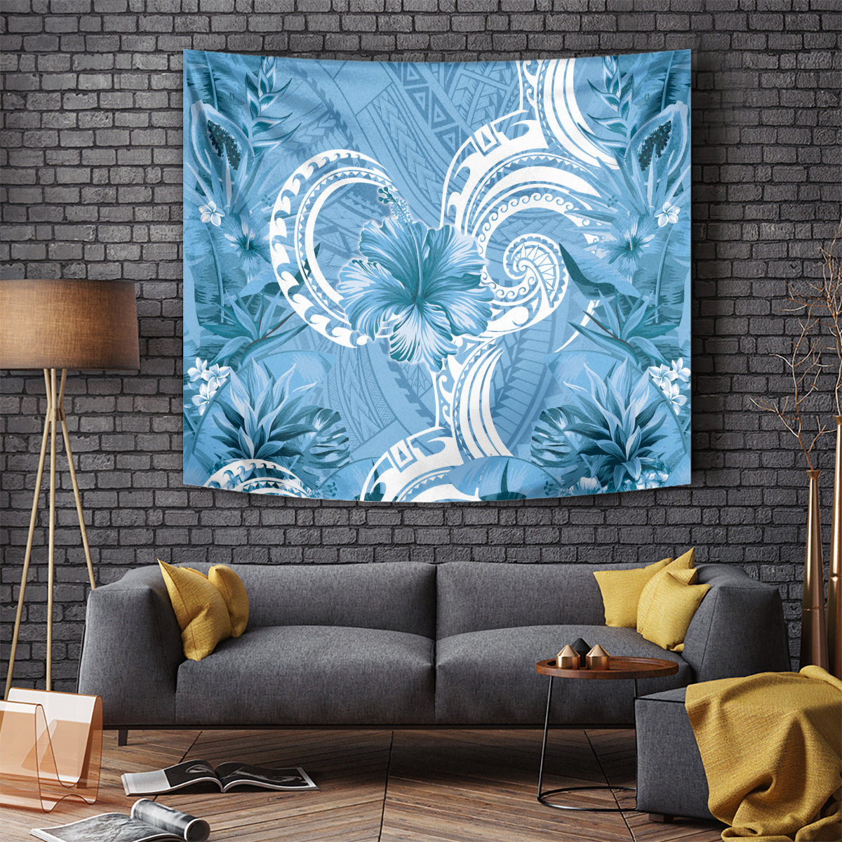 Polynesian Hibiscus Flower Tribal Tapestry Blue Color LT9 - Polynesian Pride