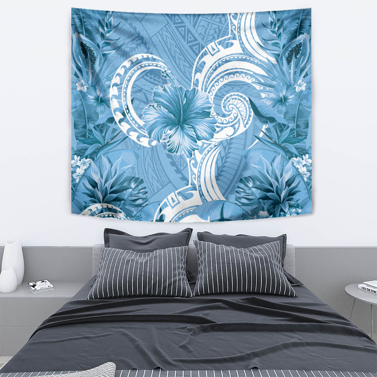 Polynesian Hibiscus Flower Tribal Tapestry Blue Color LT9 - Polynesian Pride