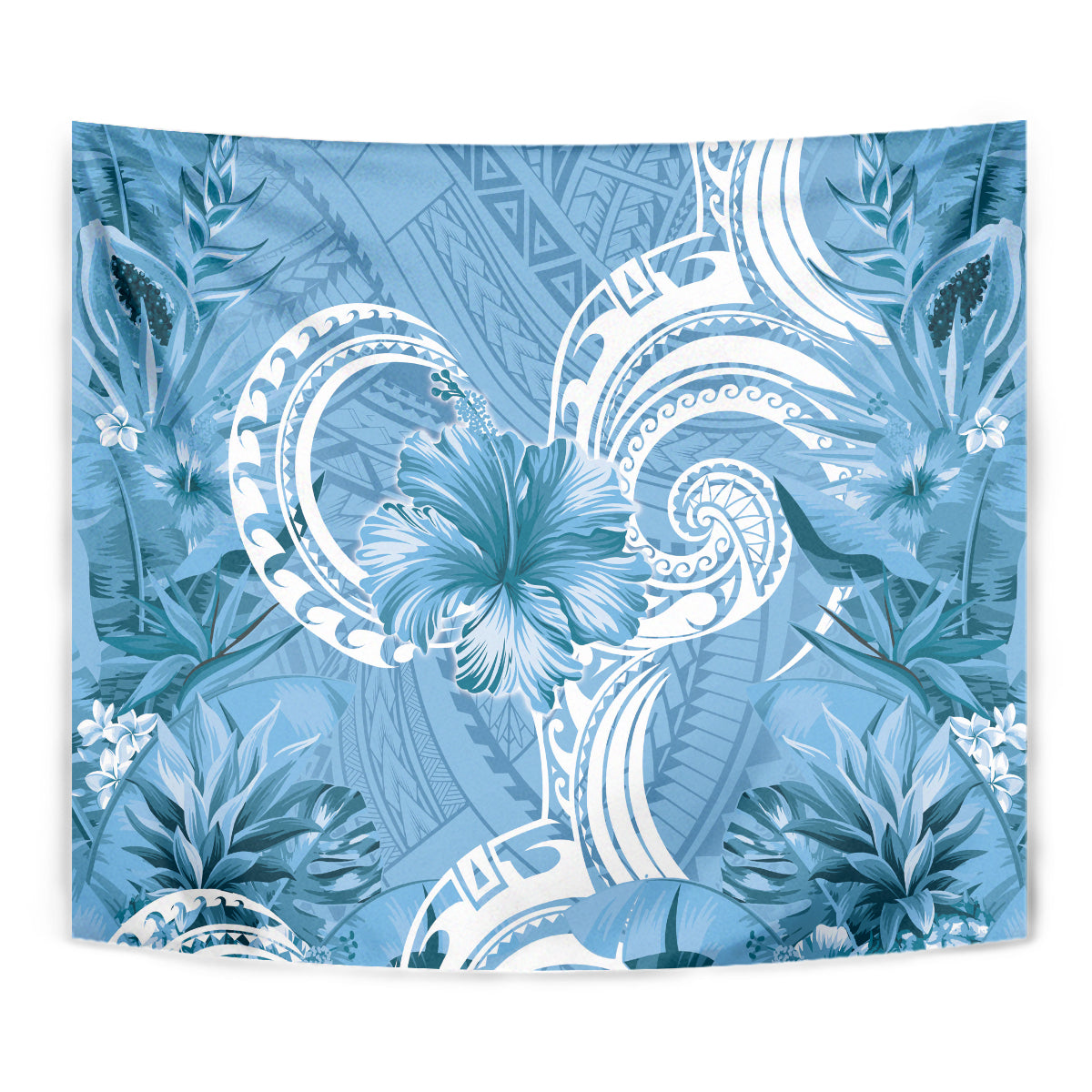 Polynesian Hibiscus Flower Tribal Tapestry Blue Color LT9 - Polynesian Pride