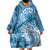 Polynesian Hibiscus Flower Tribal Wearable Blanket Hoodie Blue Color