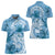 Polynesian Hibiscus Flower Tribal Women Polo Shirt Blue Color