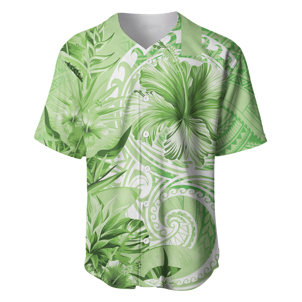 Polynesian Hibiscus Flower Tribal Baseball Jersey Lime Green Color