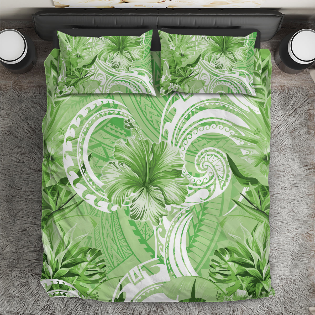 Polynesian Hibiscus Flower Tribal Bedding Set Lime Green Color LT9 Lime Green - Polynesian Pride