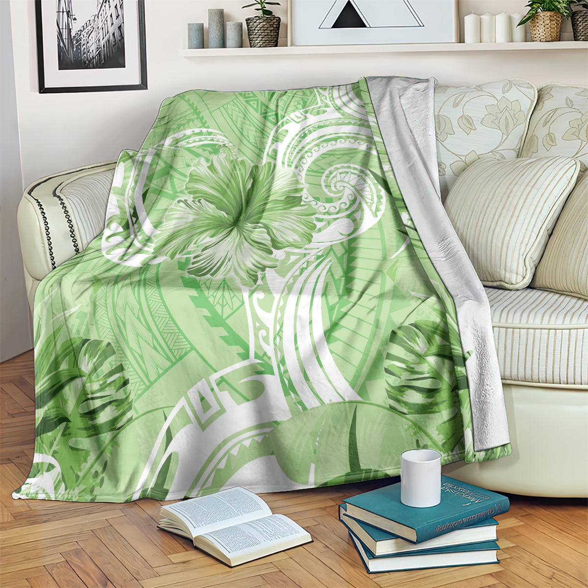 Polynesian Hibiscus Flower Tribal Blanket Lime Green Color LT9 Lime Green - Polynesian Pride